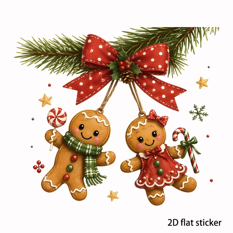 1pc 2D Flat Couple Gingerbread Man Christmas Vinyl Sticker, Decor for Motorcycle Window Wall Fridge Home Shop, Holiday Gift