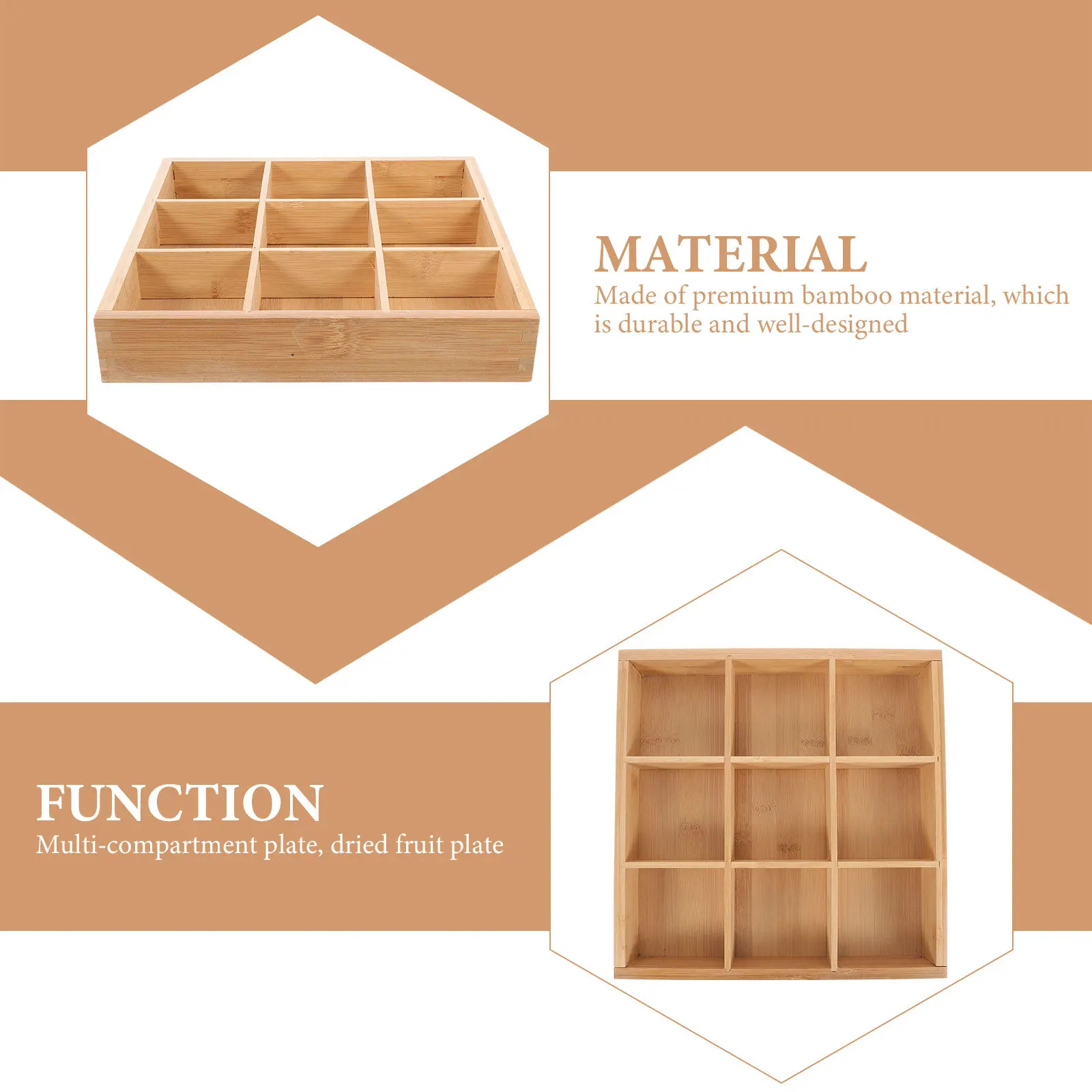 

1pcs Bamboo Serving Tray 6 Divided Sections Large Capacity Food Dish For Snack Fruit Candy Hot Pot Buffet Kitchen Ware