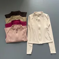 Chaqueta deportiva con cuello levantado de secado rápido para mujer, ropa de Yoga ajustada con cremallera, Top transpirable de manga larga para correr deportes y ciclismo