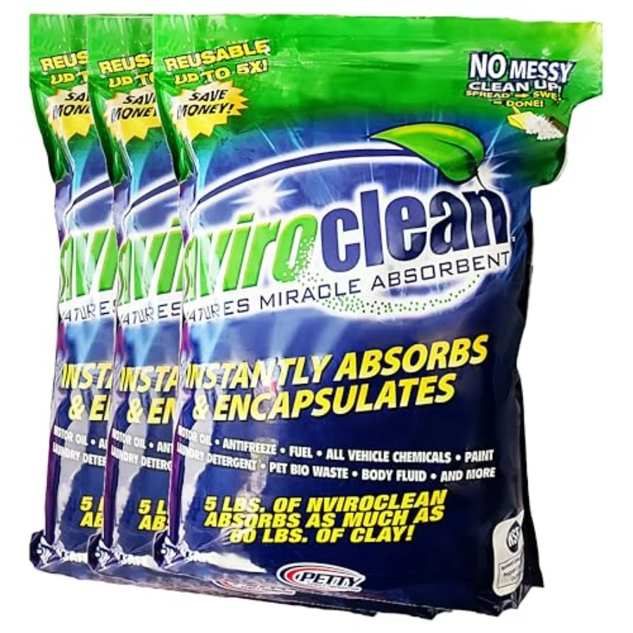 

5 LB (Pack of 3) Absorbs up to 180 LBS! Super Absorbent & Encapsulant. Commercial, Industrial, & Home Use for Oil, Antifreeze, F