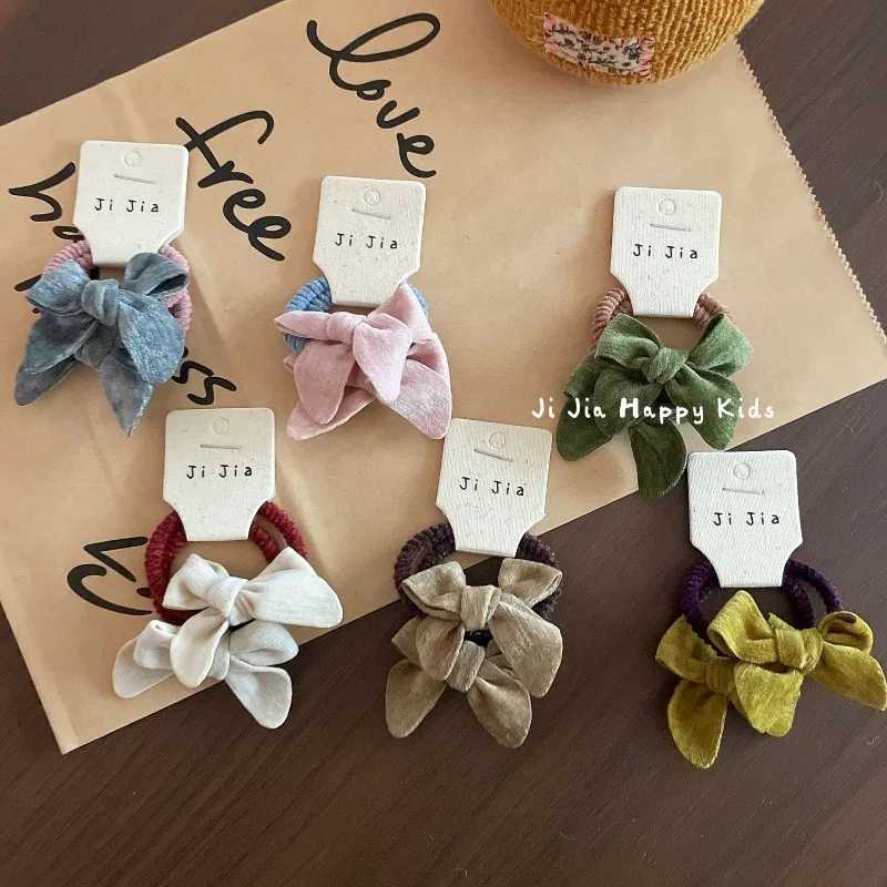 

2-Piece Toddler Velvet Bow Hair Elastics Set Retro Korean Style Solid Color Side Ponytail Holders for Baby Girls Cute Must Have