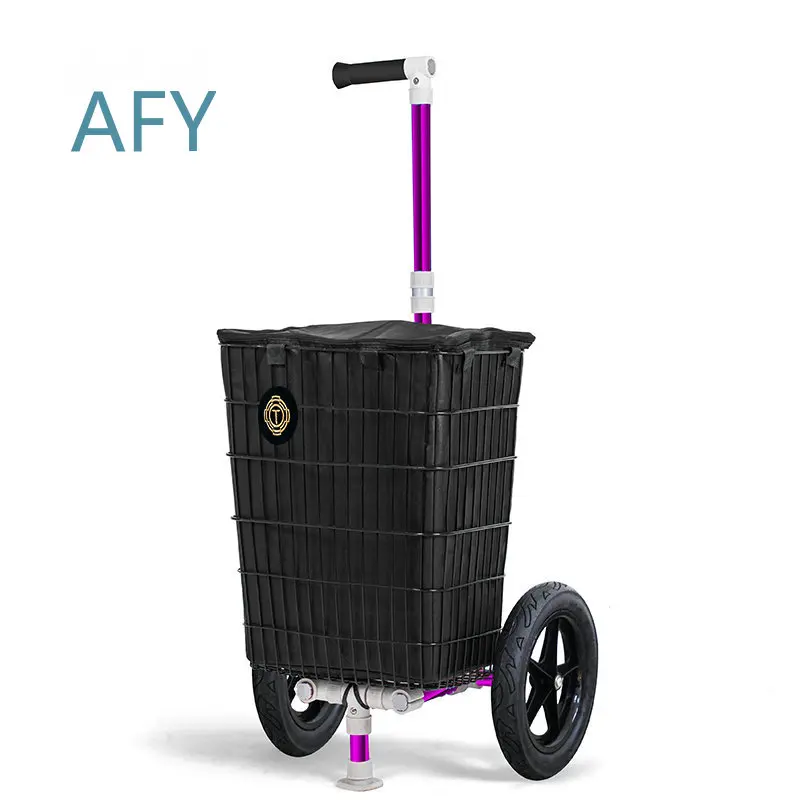 2 in 1 Multifunctional Trolley Shopping Cart and Bicycle Trailer for Grocery Utility Wagon with 12 Inch Non-Inflatable Rubber
