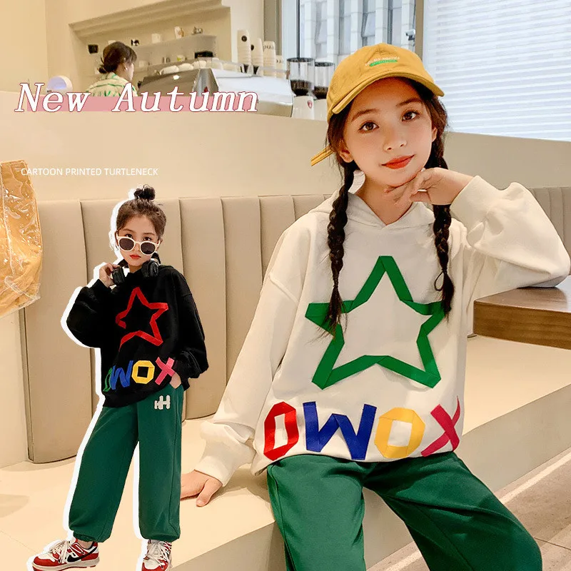 

Children Clothing Autumn New Girls Casual Hooded Sweatshirt Kids Korean Pullover Teenagers Long Sleeve Sport Tops 6 8 10 12 14 Y