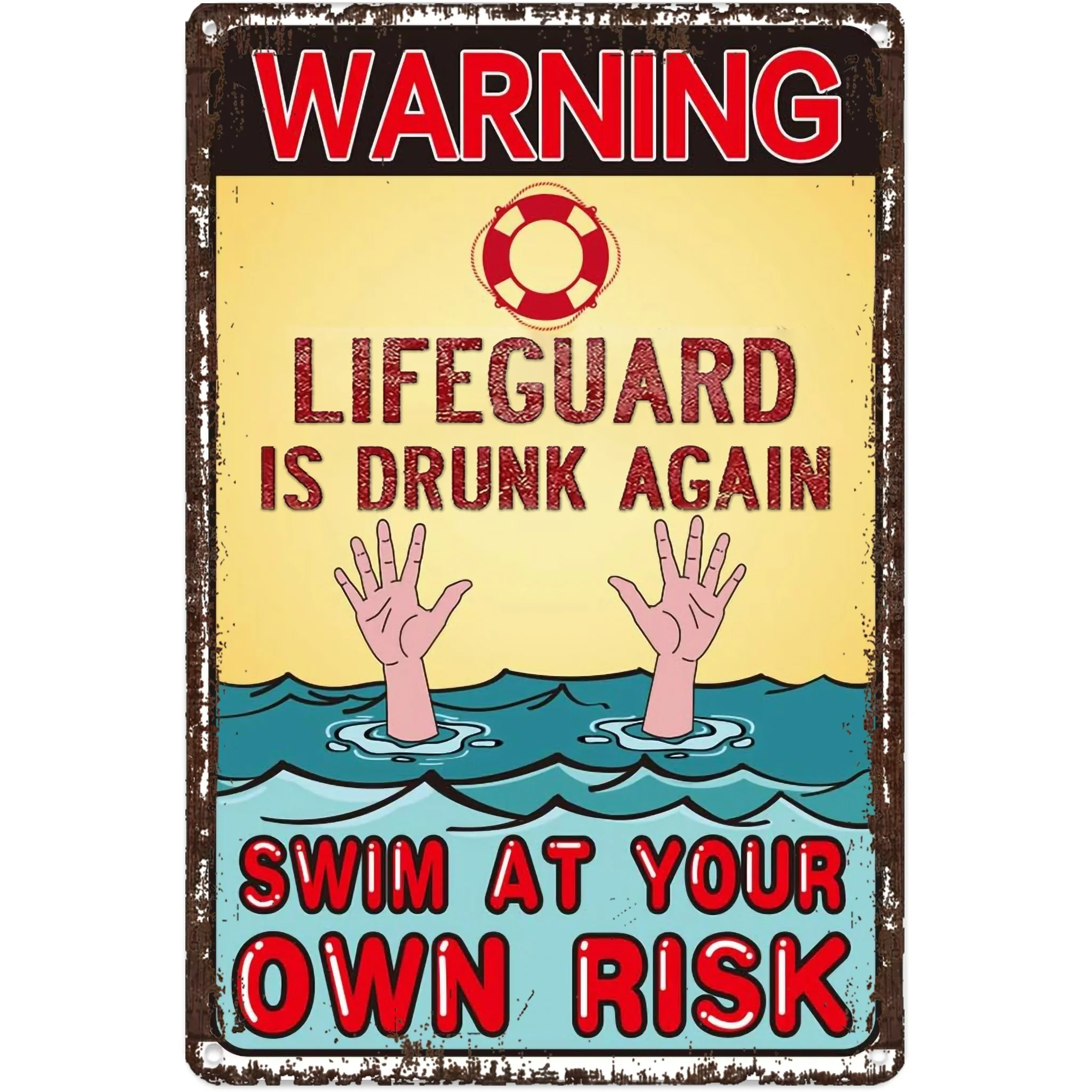 1pc Vintage-Style Metal Lifeguard Warning Sign - Pool Signs for Garden Yard with Humorous 