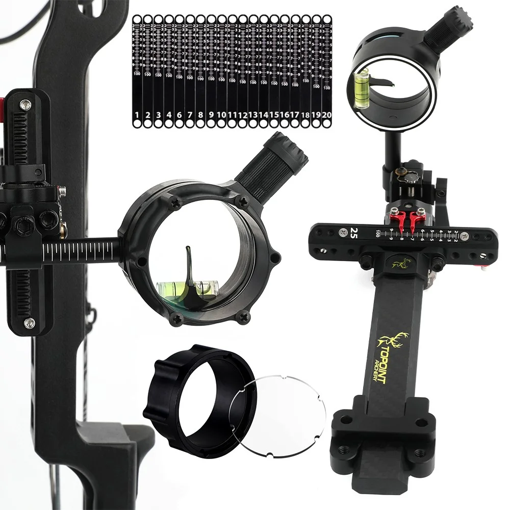 Compound Bow Sight Carbon Fiber Extension Single Pin Sight Compatible With 4X 6X 8X Lens Precision Adjustment Hunting Target Shooting Gear