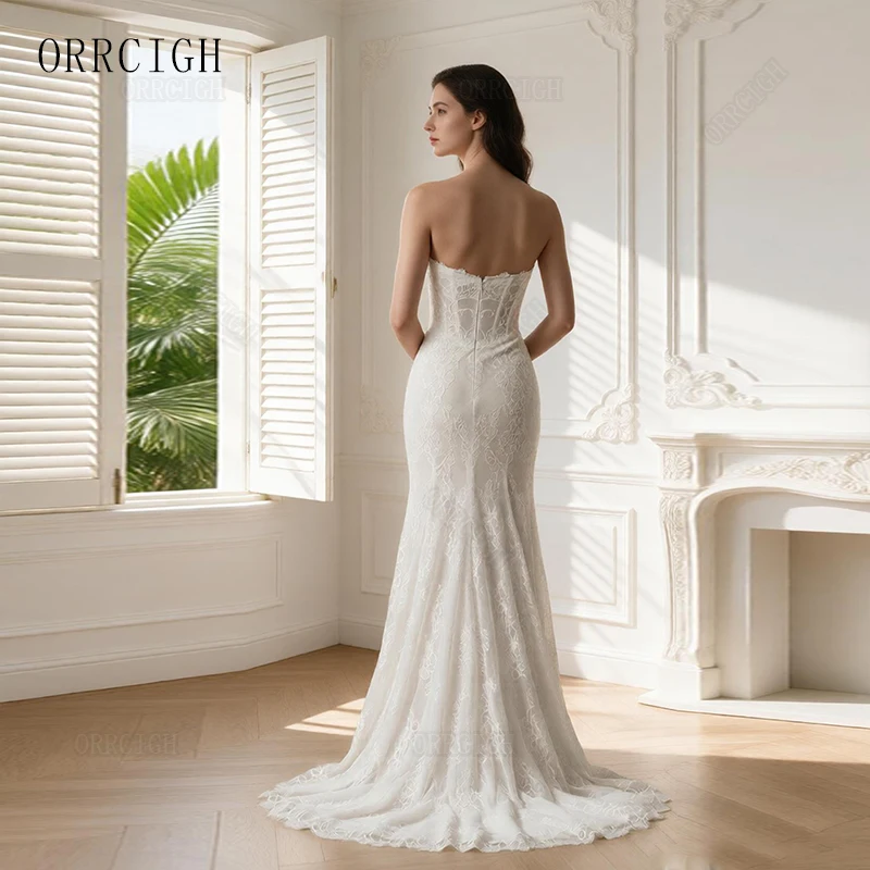 Elegant Lace Mermaid Wedding Dresses with Train Sleeveless Strapless Bridal Gown 2026 Zipper Customizable Robe de mariée