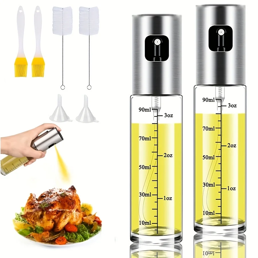 Pulverizador de vidrio de 2 piezas, pulverizador de aceite de cocina de 100 ml, mini utensilio de cocina portátil, para barbacoa, ensalada