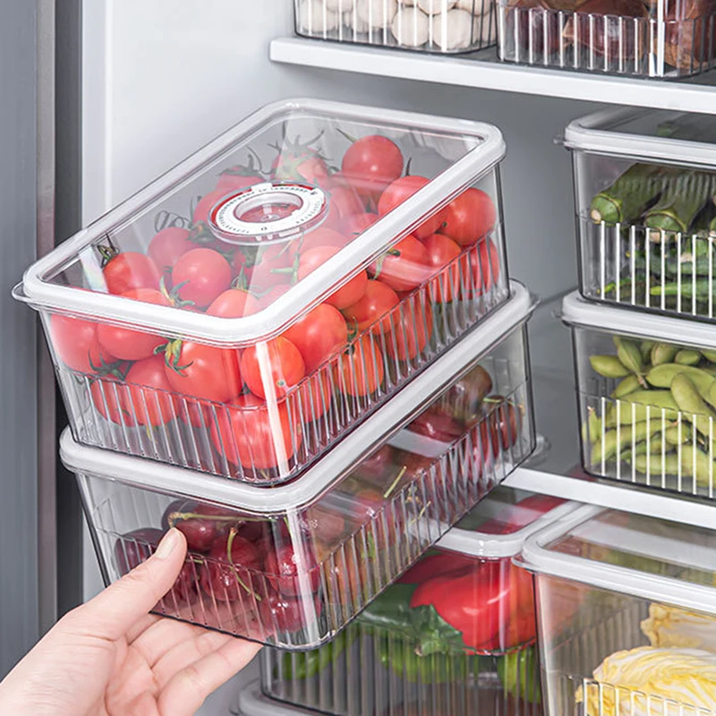 Refrigerator Storage Box Timing Fresh Fridge Organizer Vegetable Fruit Food Storage Containers Pantry Kitchen Organizer