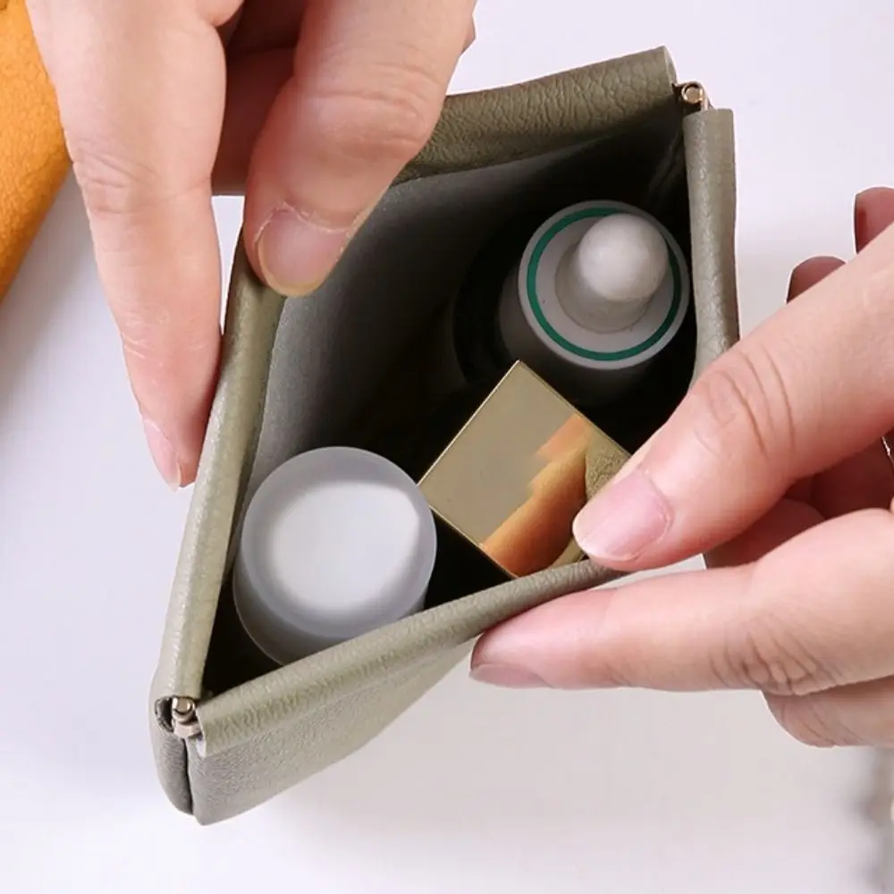 Tas Lipstik Otomatis Tutup Sendiri, Organizer Kosmetik Mini Sederhana, Kantong PU untuk Perjalanan, Tas Kecil untuk Kunci