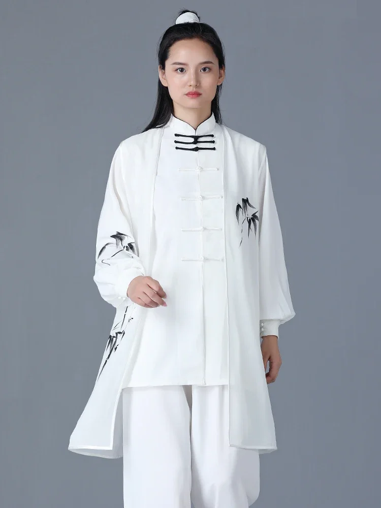 Tai Chi Clothes Women Wushu Clothes Kung Fu Competition Clothes Martial Art Uniform Wrinkle Free Hand Painted 2022 White