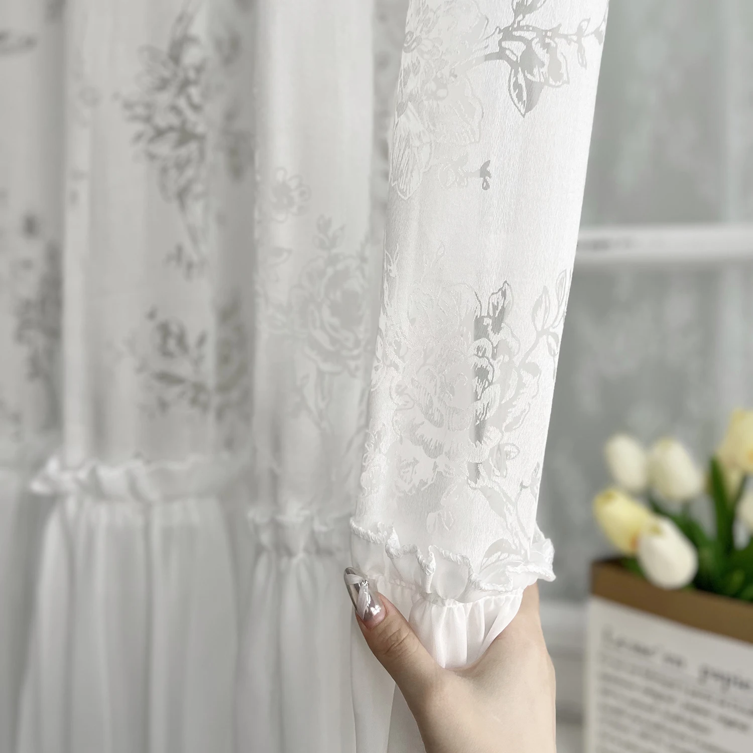 French Romantic Rose Butterfly Flower Tulle Curtains, Elegant Soft Semi Sheer Curtains for Living Room, Bedroom