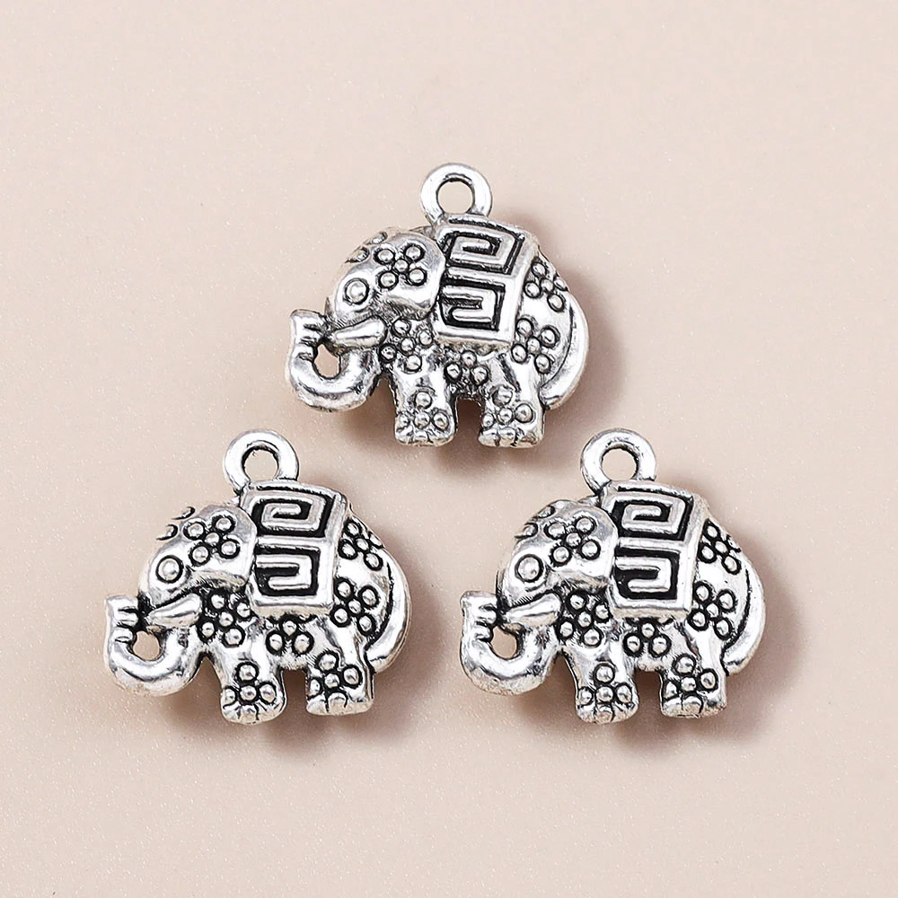 Leslie 10 Stück/Set 16*16mm Trendige Metall-Elefanten-Anhänger für Armbänder Halsketten Legierung Tier-Charms DIY Schmuckzubehör – Detail 3