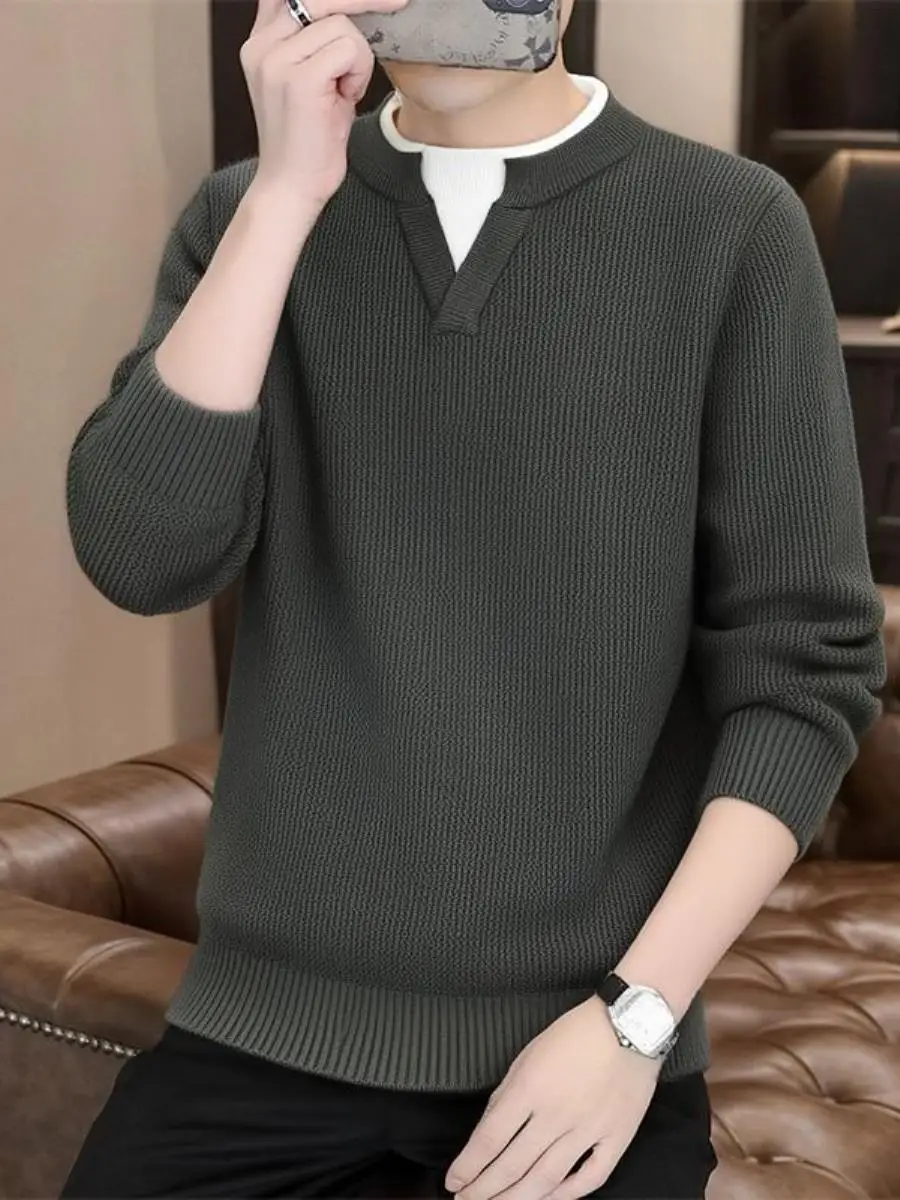 

Мужской стильный теплый вязаный свитер и комплект из двух предметов: повседневный, модный, универсальный, для весны и осени, трендовый, элегантный