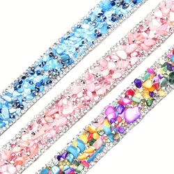 1 Yard Kristall Strass Trim selbst klebende bunte Stein Diamant streifen Nähen Bohrband DIY Kleidung Haar Kleid Bohr stift