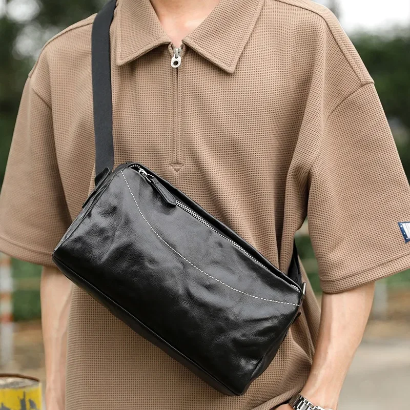 

SENOFAN Cow Chest Bag Casual Brief Pillow Messenger Crossbody Bags Men Genuine Leather Cowhide Male Shoulder Sling Waist Bags