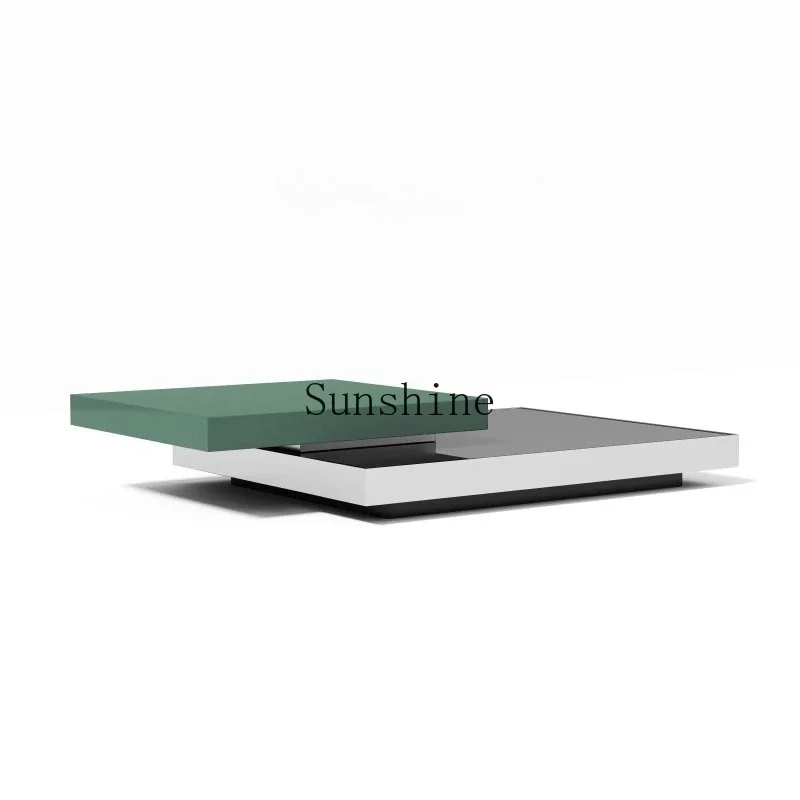 Italian minimalist tempered glass living room rectangular solid steel rotating coffee table  FT