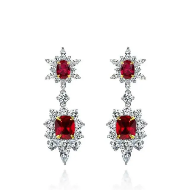 

925 Sterling Silver High Quality Luxury Engagement Jewelry Fancy Ruby Red Earring