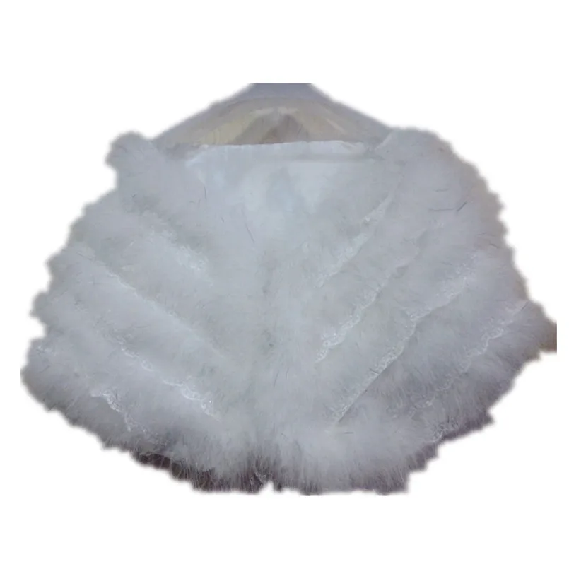 Real Ostrich Feather Cape with Lace Fluffy Women Winter Wraps Evening Shawl Wedding Bolero