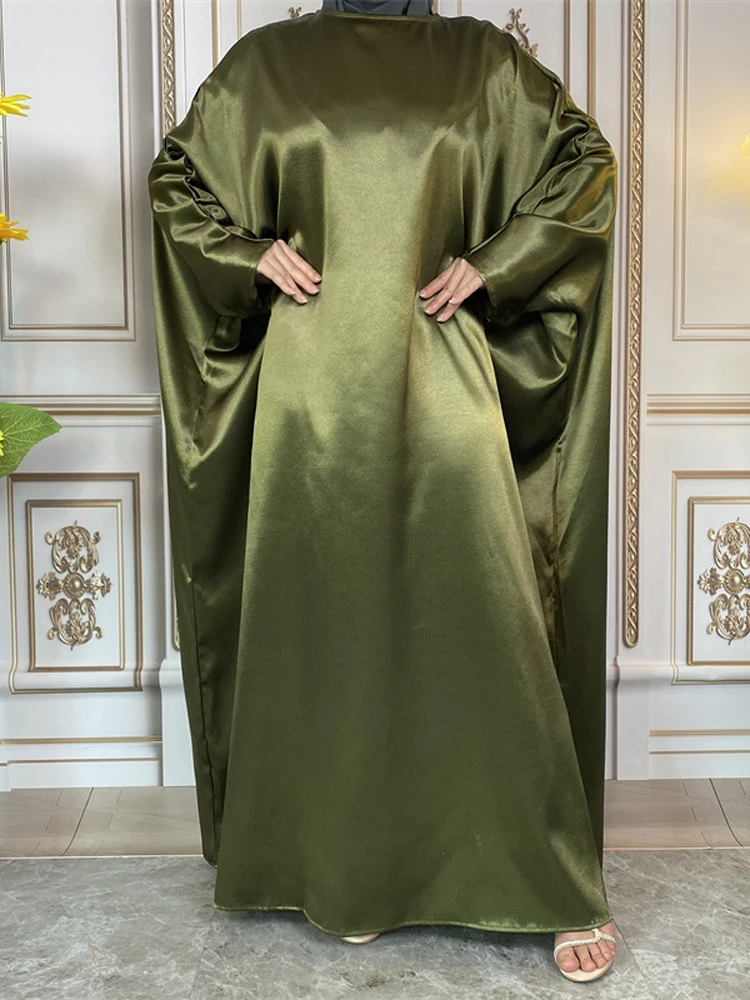 

Dubai Abaya Glimmer Satin Islam Prayer Clothes Bat Wing Sleeves Women's Long Dress Turkish Kaftan Muslim Robe Ramadan Eid Hijabi