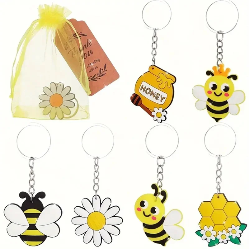 

【RECOMENDAR】Bee Keychain Flowers Honey Pots For Bees Decorations 36 Pcs For Bees Theme Party Baby Shower Kids Birthday Supplies