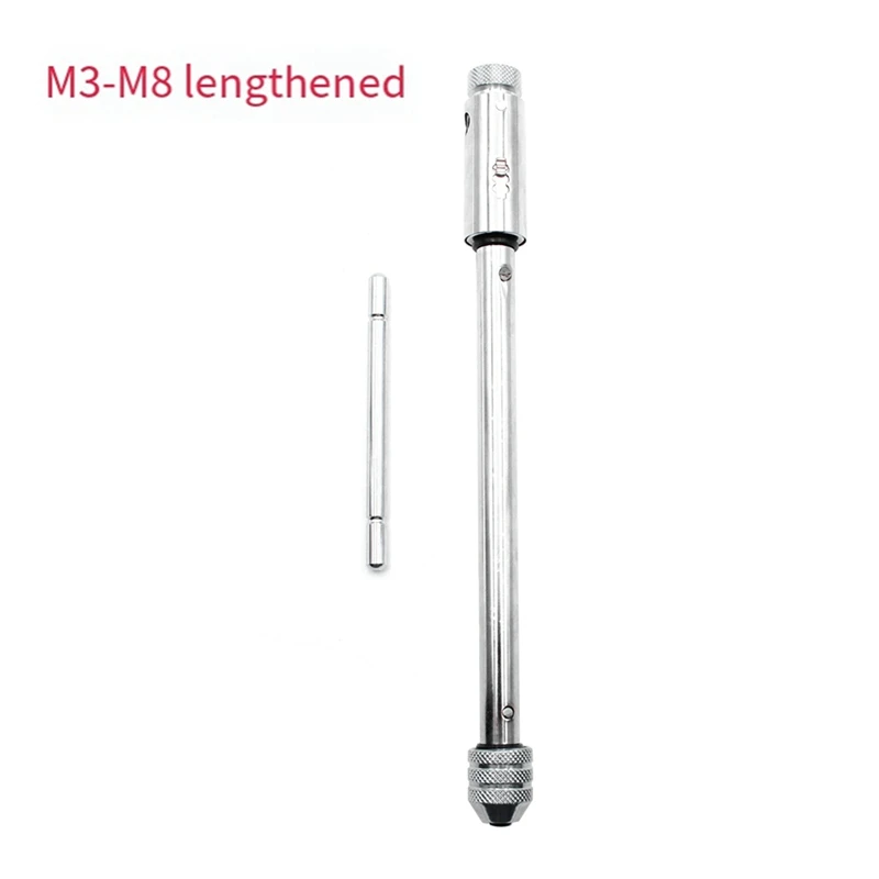 ABMR-Long Adjustable Silver T-Handle Ratchet Tap Wrench With 5 M3-M8 3Mm-8Mm Thread Metric Plug Taps