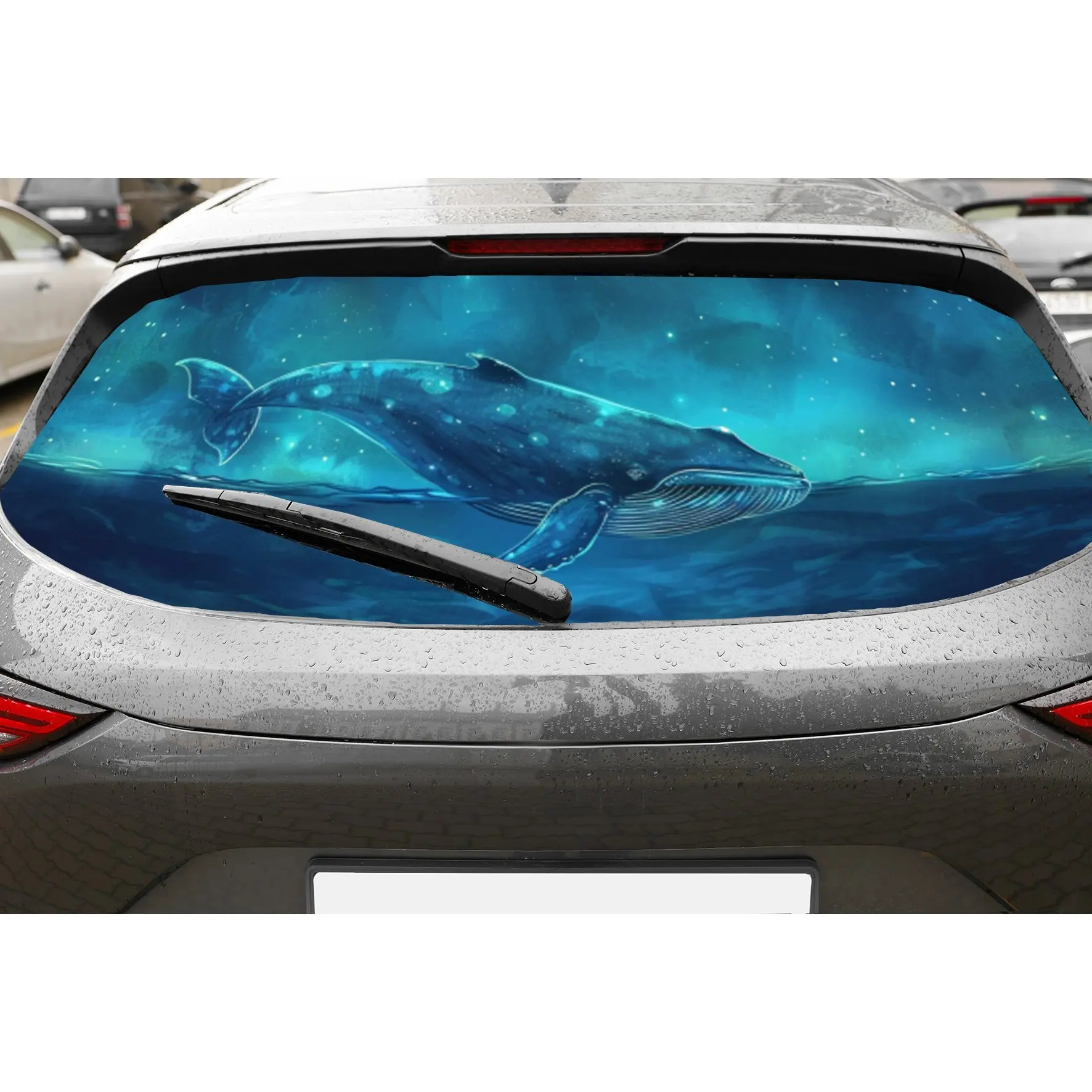 

Mystic Whale & Sky Art Print Наклейка на заднее лобовое стекло автомобиля Окно грузовика Прозрачная перфорированная виниловая наклейка на заднее окно Self A