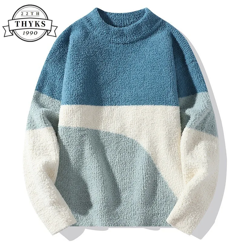 

Winter Men's Sweater Pullover Warm O-Neck Knitted Vintage Loose High Quality Casual Sweaters Fashion Jumpers Harajuku Streetwear