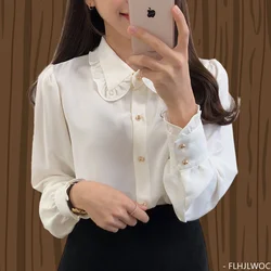 Female Tops Blouses Hot Sales 2024 Cute Sweet Girls Preppy Style Solid Lace-Up Bow Tie Formal Work Office Lady Basic Shirts