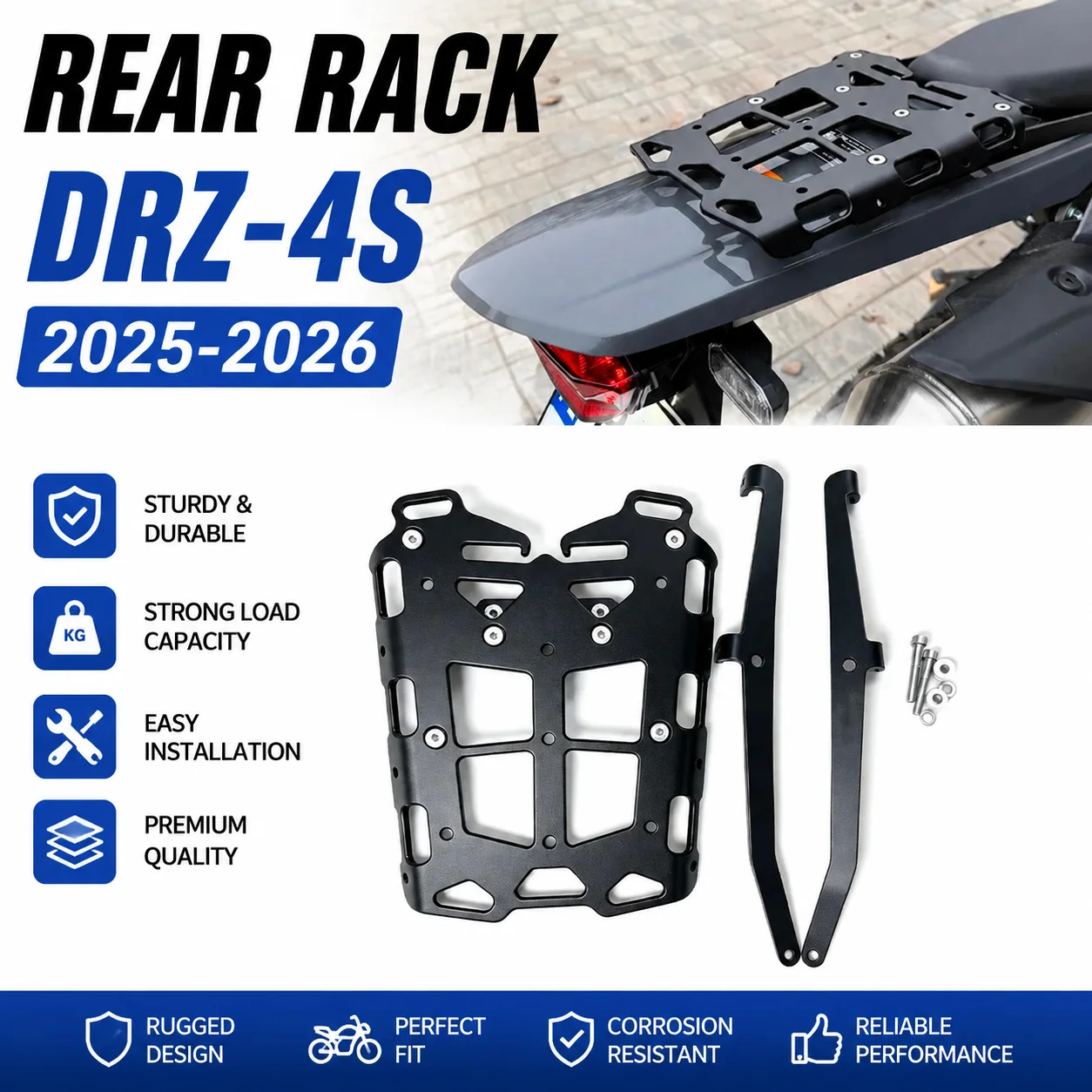 For Suzuki DRZ-4S DRZ4S DR-Z 4S  2025-2026 4MM Aluminum Carrier Support Bracket Rear Top Luggage Rear Rack Motorcycle