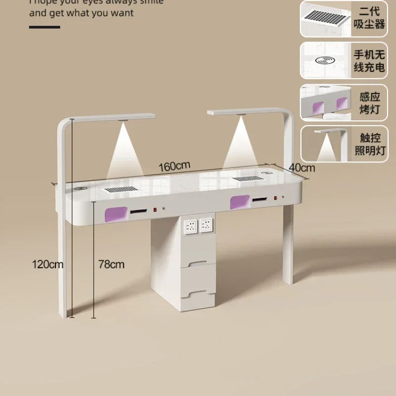Cream Style Nail Table And Chair Set With Embedded Second-generation High-power Vacuum Dust Cleaner Commercial Manicure Table