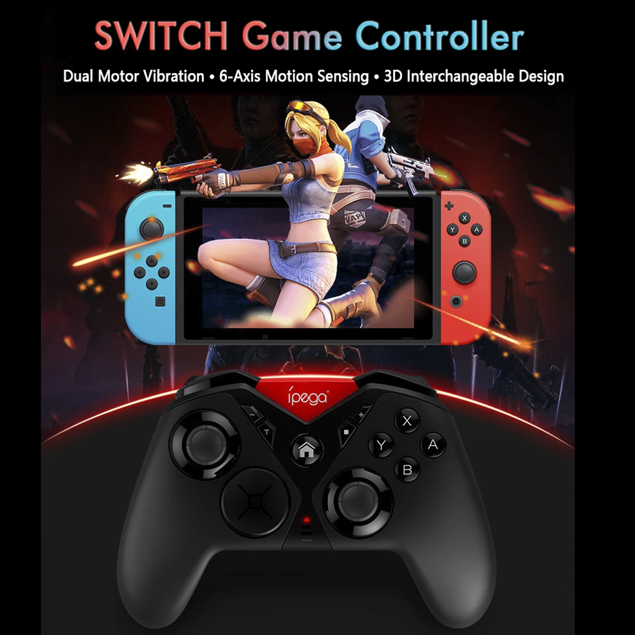 Wireless Bluetooth Game Controller with 3D Interchangeable Cover, Programmable & Vibration Function for Switch Android PC