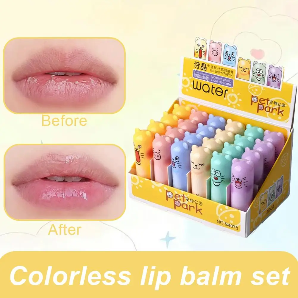 24pcs/lot Moisturizing Fruit Flavor Colourless Cartoon Lip Balm Natural Plant Lip Gloss Fruit Embellish lipstick Makeup Tools