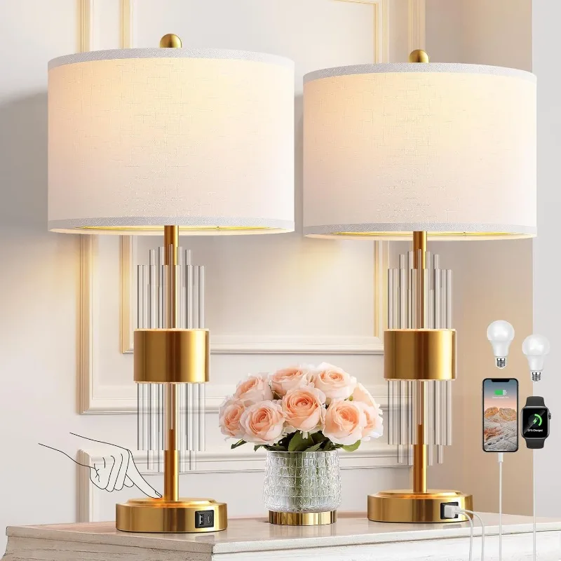 

Table Lamp for Living Room with USB A+C Ports, Gold Bedside Lamps for Bedrooms Set of 2 with Touch Control, Modern Nightsta