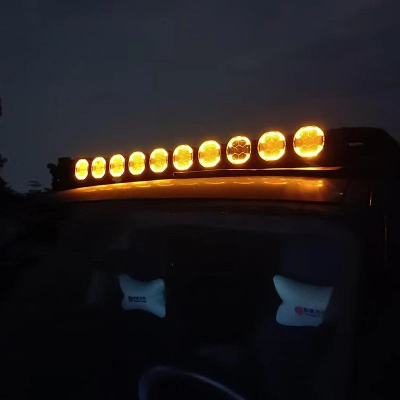 Special for off-road vehicles, modified front bar roof row spotlight with yellow ambient light