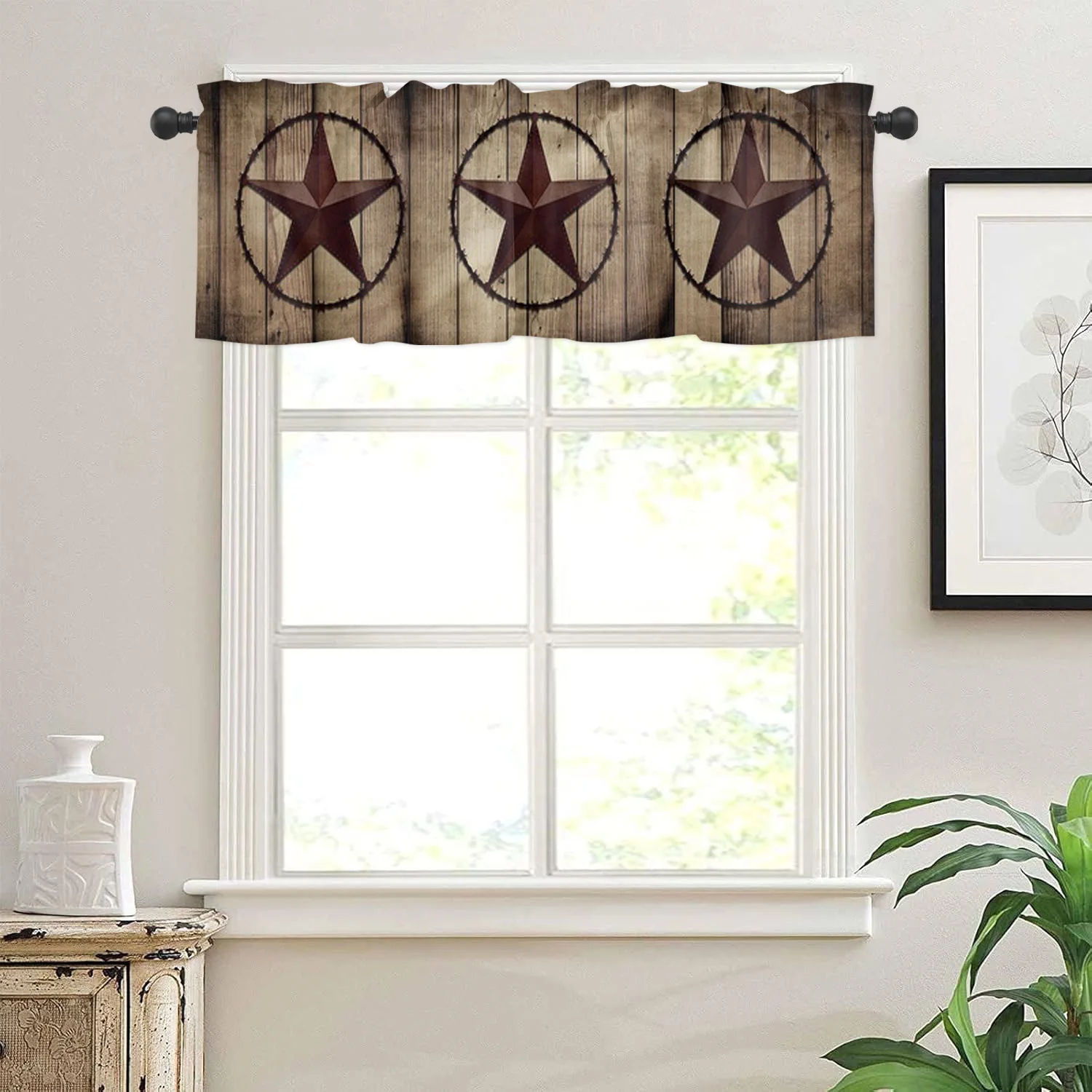 

Rustic Star Window Valance, Metal Star Design Polyester Curtain Valance, Western Cowboy Style Short Curtain for Living Room Home