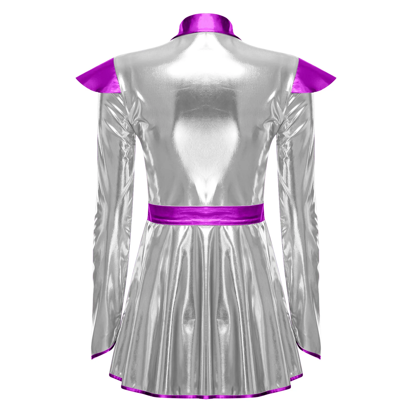 أزياء الهالوين الغريبة، فستان الحفلات التنكرية للروبوت الخارجي، فستان نسائي للفتيات مع حزام معدني بأكمام طويلة #6