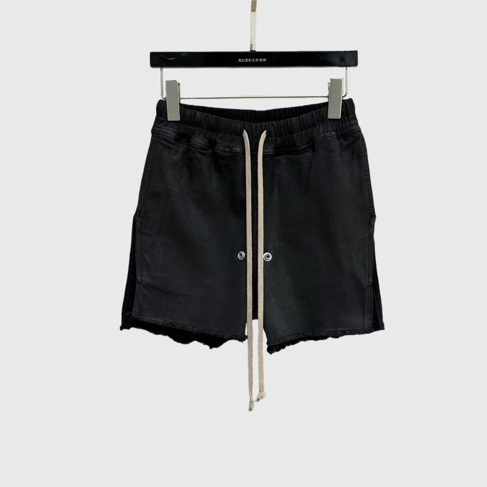 

High Street Shorts Women's Dark Style Coating Wax Brushed Edge Cutting Drawstring Slit Design Fashionable Casual Shorts