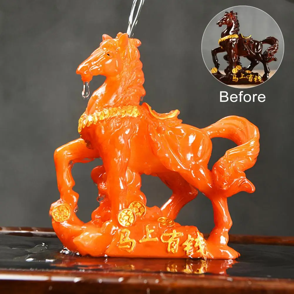 Colorful Horse Figurine Horse Tea Pet Sculpture Resin Color-changing Ornament with Money Symbol Base Elegant Home Decor for Tea