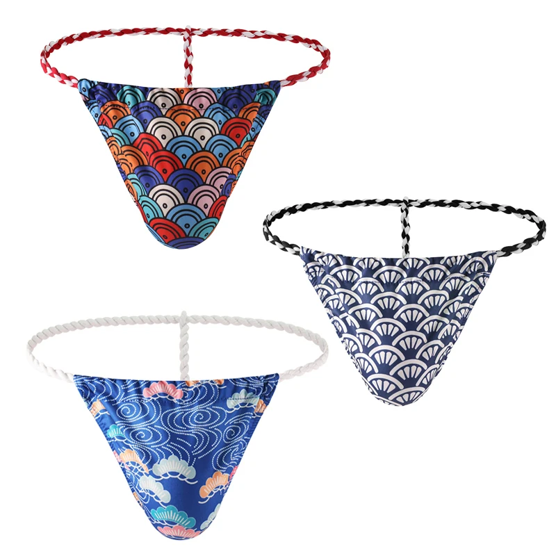 

3PCS Men Thongs Sexy Underwear T-Back Low Waist Printed Lingerie Jockstrap Panties Thong Sissy Panties Jockmail Micro String