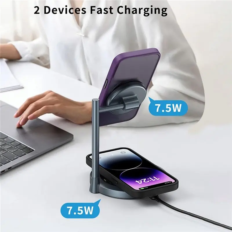 

Беспроводная зарядная станция A32M, магнитное беспроводное зарядное устройство Q-типа 15 Вт, подставка для двух телефонов для iPhone 14/Pro/Plus/Pro Max, AirPods