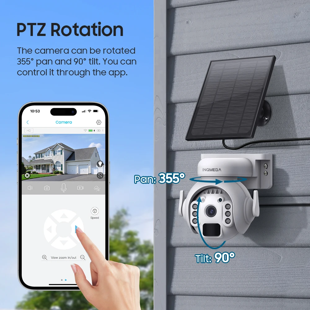 INQMEGA 3MP WIFI Solar Security Camera 4G SIM Outdoor Solar Panel Battery Night Vision Surveillance PIR Monitor Video PTZ Camera