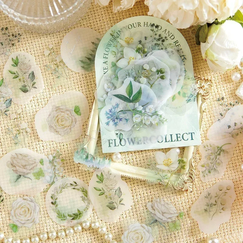 

30Pcs Sticker Flowers Know the Answer Collage Decoration Scattered Romance Packaging Scrapbook Cutting 140*105MM