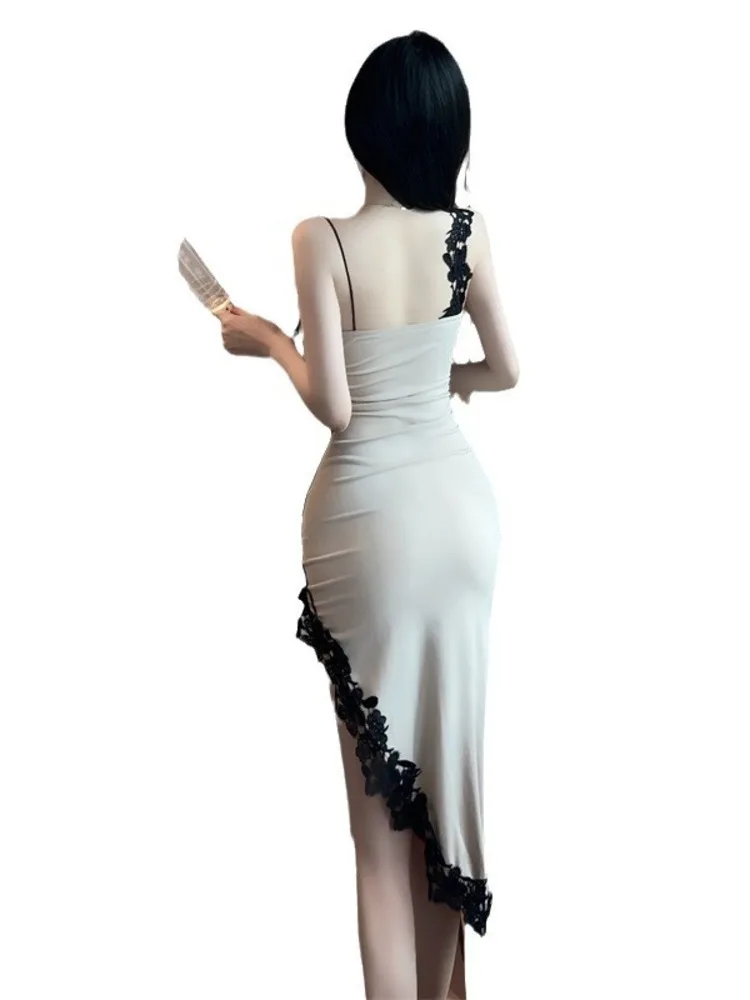 Kant Lijn Dans Kostuum Latin Vrouwen Split Jurk Pole Jazz Slim Fit Straat Backless Rave Kpop Stadium Slijtage Samba Kleding 2024
