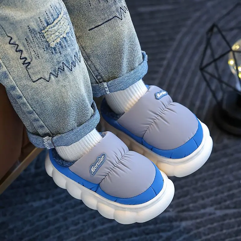 

Kids Winter Slippers 2026 New Warm Plush Thick Non Slip Waterproof House Shoes for Big Children Umbrella Fabric Indoor Outdoor