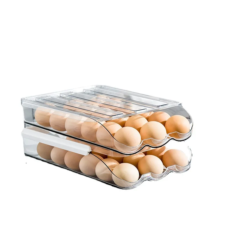 Transparent Automatic Rolling Egg Box Refrigerator Egg Dispenser Egg Rack Holder Basket Container Storage Organizer for Kitchen