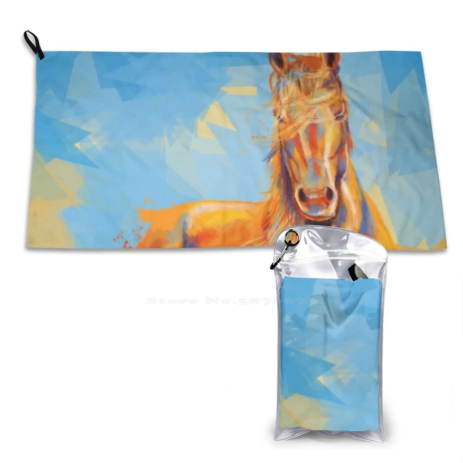 Obedient Spirit-Horse Portrait Soft Towel Quick Dry Beach Towel Horse Portrait Colorful Spirit Abstract Wilderness Brown Orange