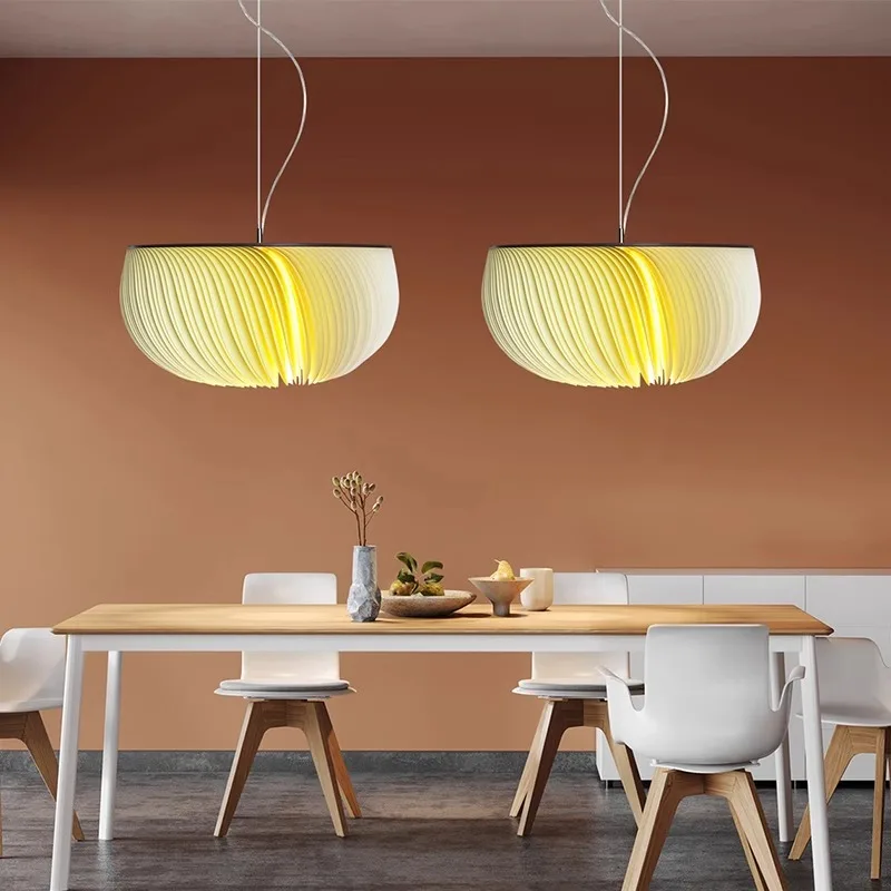 Minimalist Pleated Pendant Light Parchment Shade Hanging Lamp for Living Room Bedroom Study Desk Bedside Decor