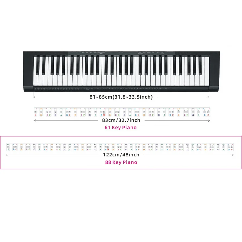 Autocollants pour clavier de piano 88/61 touches, étiquettes de notes de musique amovibles pour débutants, étiquettes de touches de piano en PVC, guide de notes de piano en silicone