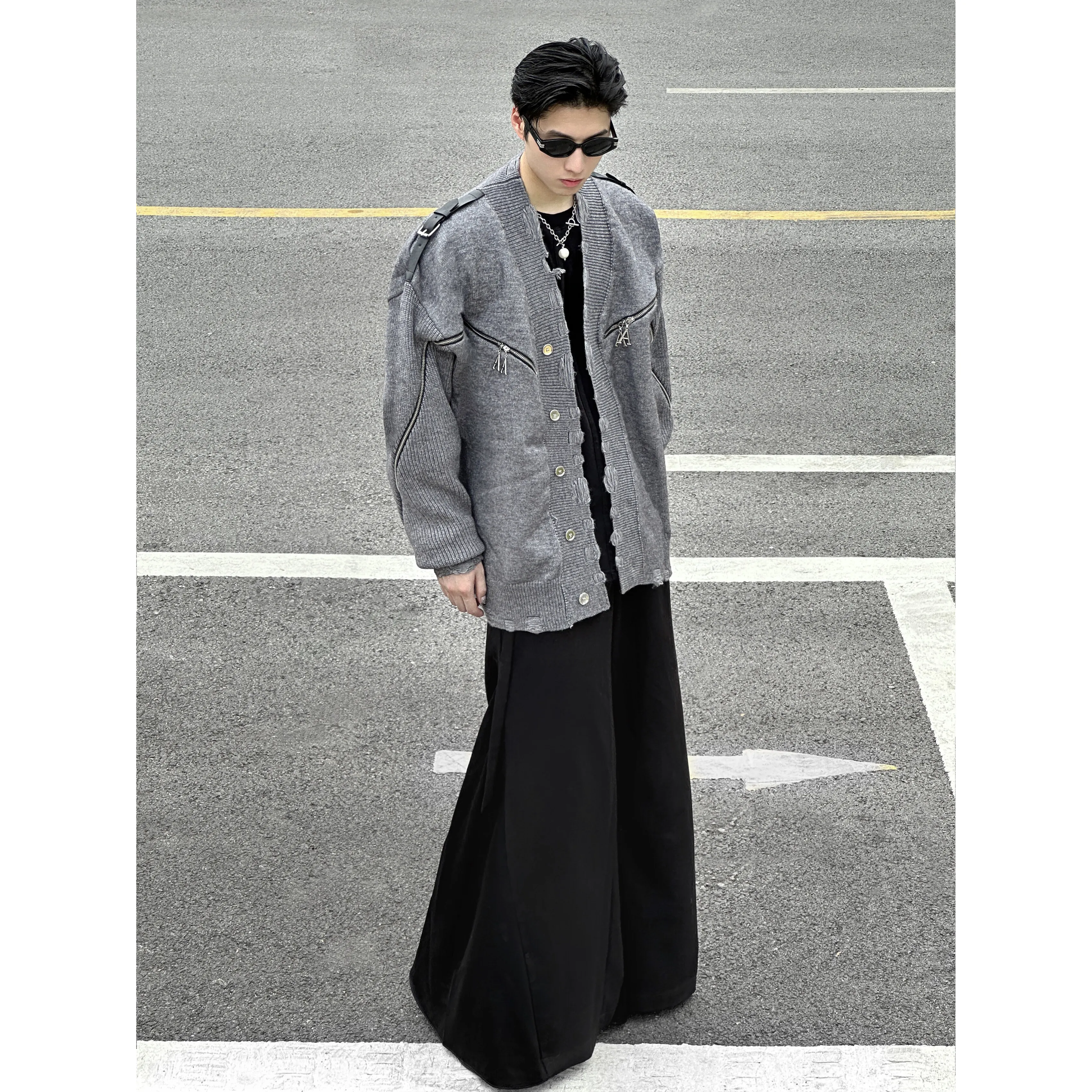 Owen Seak Men Casual Knit Shirts Gothic Style Men\'s Clothing Spring Male High Street Autumn Black Shirts