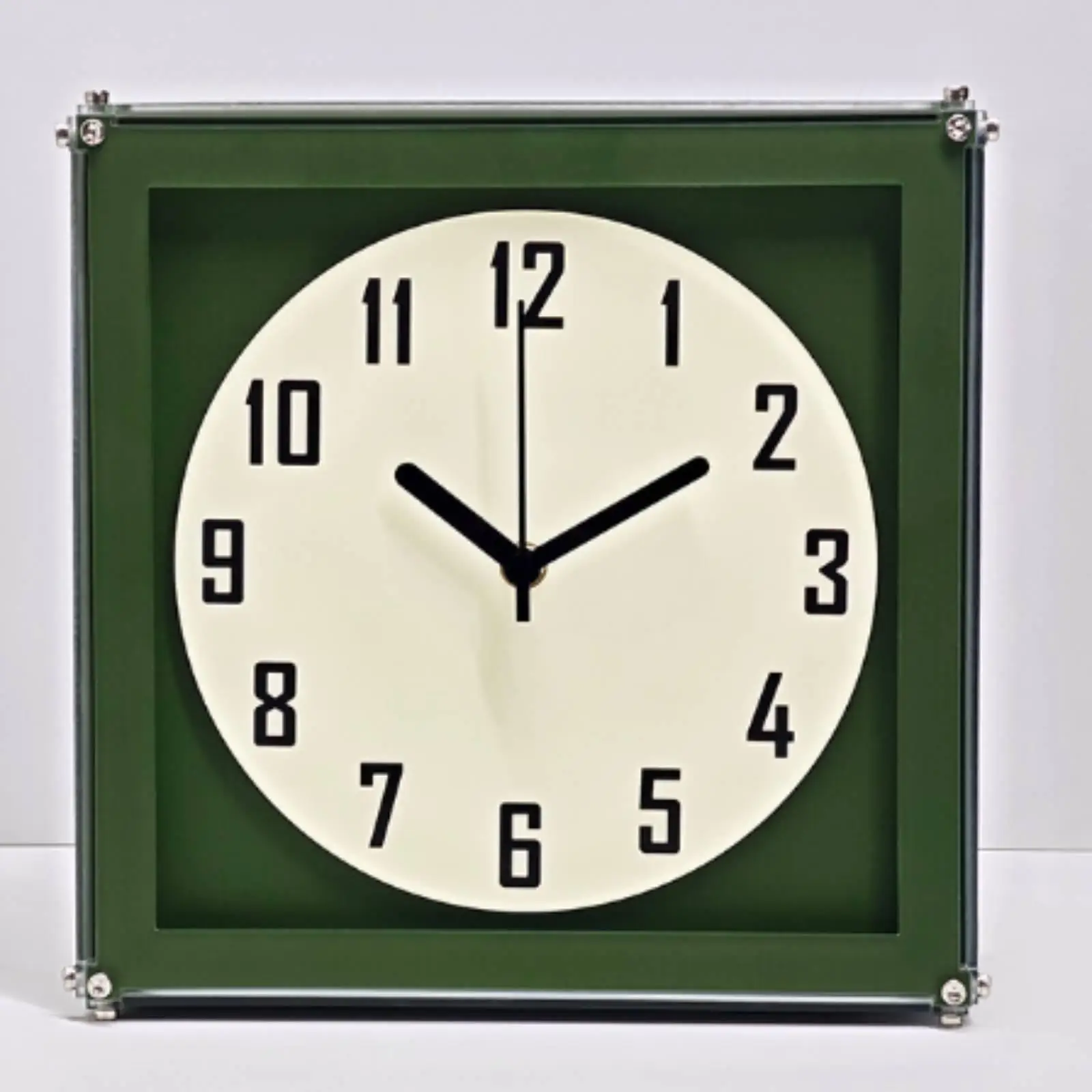 Square Acrylic Wall Clock Creative Army Green Modern Design for Study Room Kitchen Indoor Use
